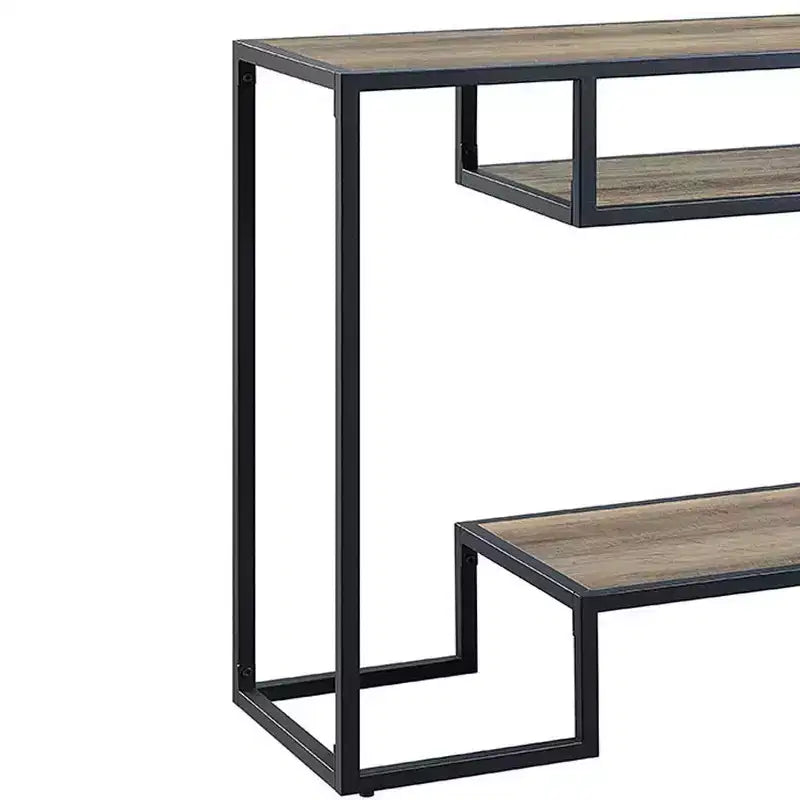 Idella 48" Console Tables Rustic Oak and Black - Acme Furniture: Fixed Shelf, Metal Frame, No Assembly Required