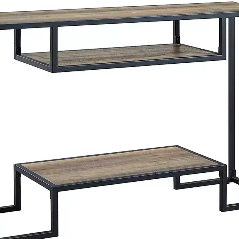 Idella 48" Console Tables Rustic Oak and Black - Acme Furniture: Fixed Shelf, Metal Frame, No Assembly Required