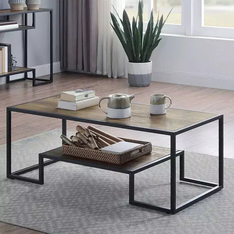 Idella 48" Console Tables Rustic Oak and Black - Acme Furniture: Fixed Shelf, Metal Frame, No Assembly Required
