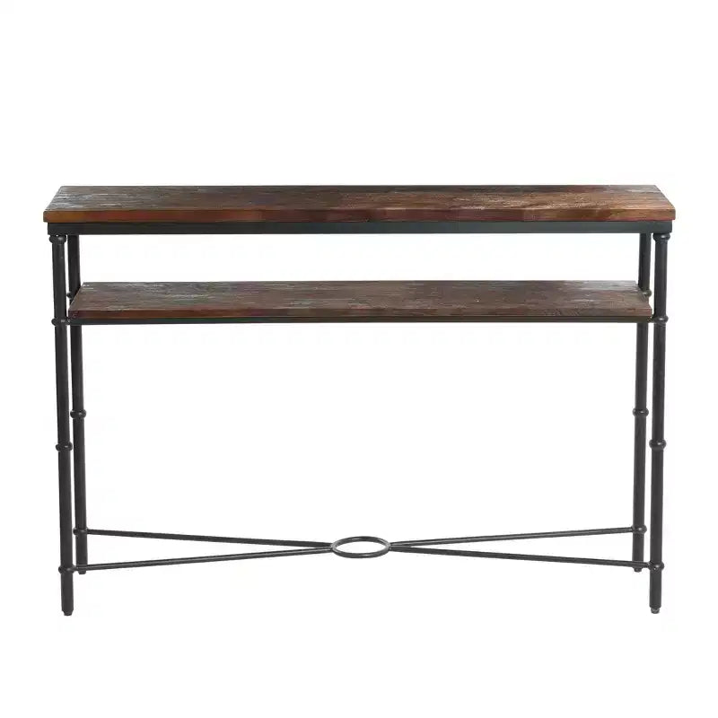 Storied Home Saratoga Console Table Gray: Industrial Iron Legs, Solid Acacia, Space-Saving Design