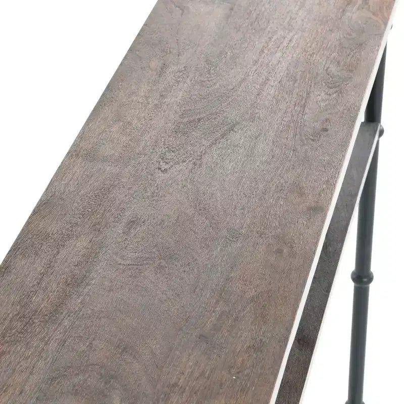 Storied Home Saratoga Console Table Gray: Industrial Iron Legs, Solid Acacia, Space-Saving Design