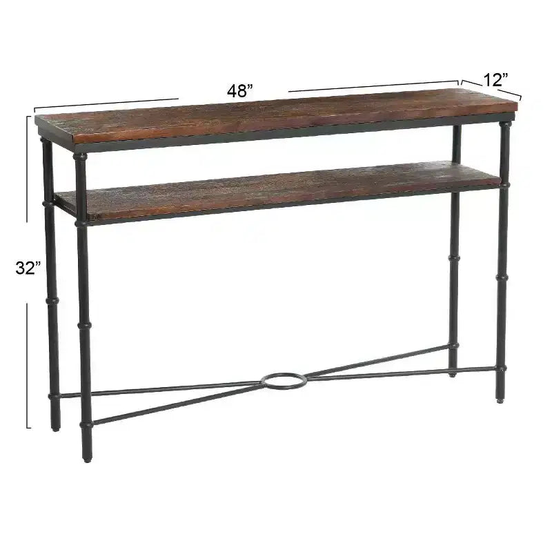 Storied Home Saratoga Console Table Gray: Industrial Iron Legs, Solid Acacia, Space-Saving Design