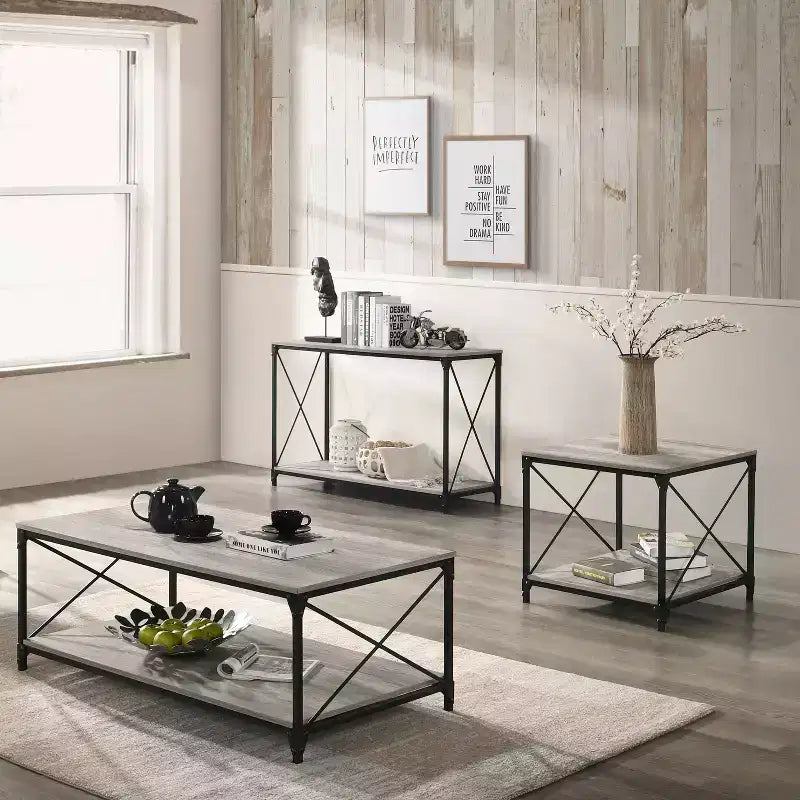 Rosslea Lower Shelf Sofa Table Black/Gray - HOMES: Inside + Out: Industrial Style, Metal Frame, Storage Shelf