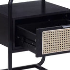 19" Colson Accent Table Black Finish - Acme Furniture: 24" High, Glass Top, Metal Frame, Storage Drawer
