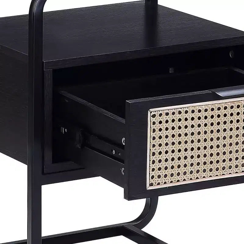 19" Colson Accent Table Black Finish - Acme Furniture: 24" High, Glass Top, Metal Frame, Storage Drawer