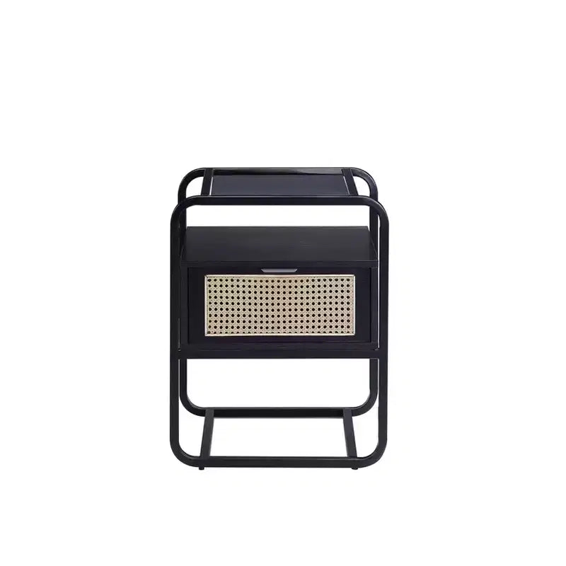 19" Colson Accent Table Black Finish - Acme Furniture: 24" High, Glass Top, Metal Frame, Storage Drawer