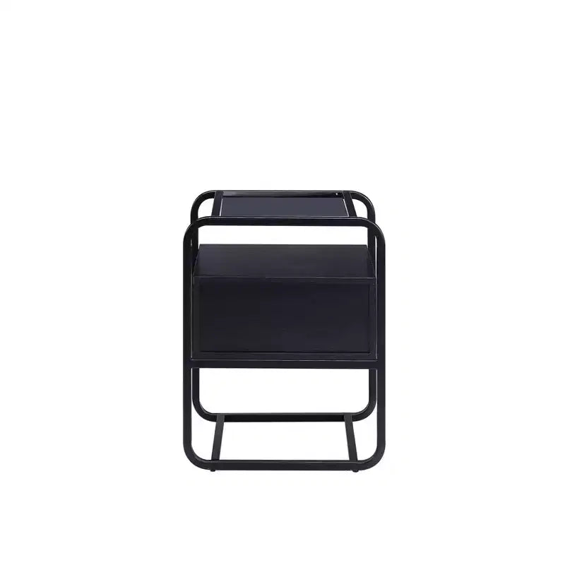 19" Colson Accent Table Black Finish - Acme Furniture: 24" High, Glass Top, Metal Frame, Storage Drawer
