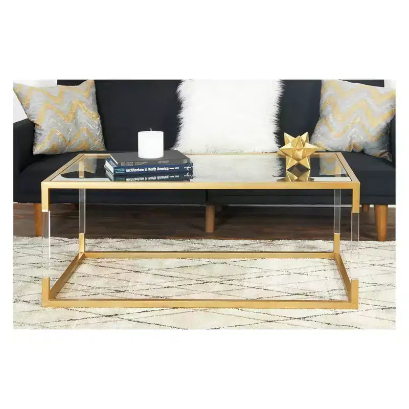 Metal and Glass Coffee Table Gold - Olivia & May: Elegant Iron Frame, No Assembly, Contemporary Design
