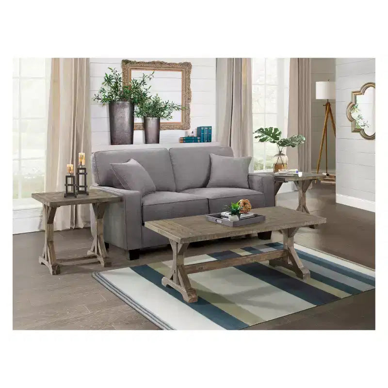 Flynn Trestle Coffee Table Walnut Brown - Picket House Furnishings: Rustic Rectangle Accent Table, Distressed Finish
