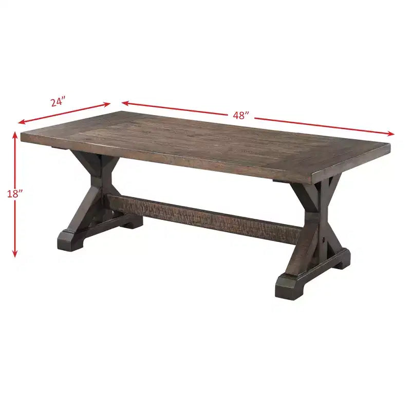 Flynn Trestle Coffee Table Walnut Brown - Picket House Furnishings: Rustic Rectangle Accent Table, Distressed Finish