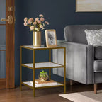 Faux Marble and Metal Side Table Gold - Threshold™: Brushed Gold Frame, 3-Tier Square Display