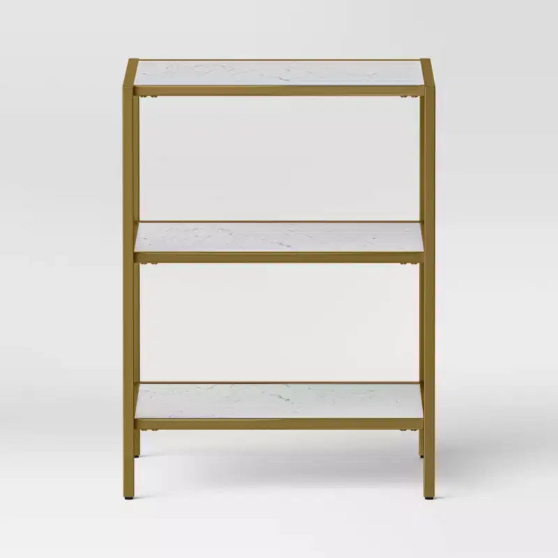 Faux Marble and Metal Side Table Gold - Threshold™: Brushed Gold Frame, 3-Tier Square Display