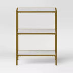 Faux Marble and Metal Side Table Gold - Threshold™: Brushed Gold Frame, 3-Tier Square Display