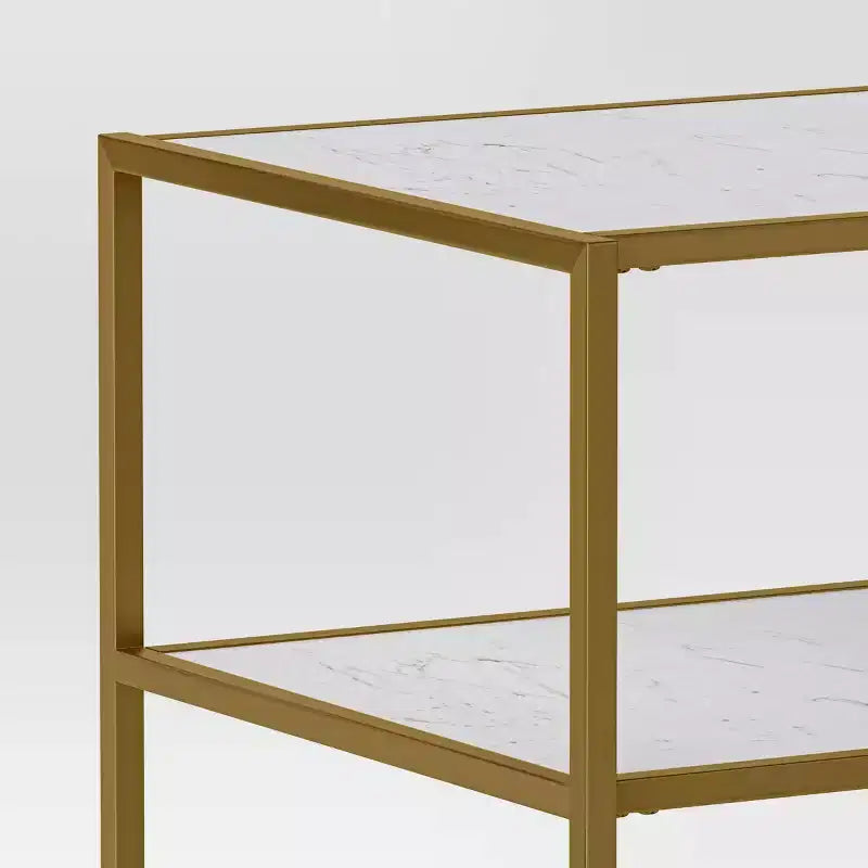 Faux Marble and Metal Side Table Gold - Threshold™: Brushed Gold Frame, 3-Tier Square Display