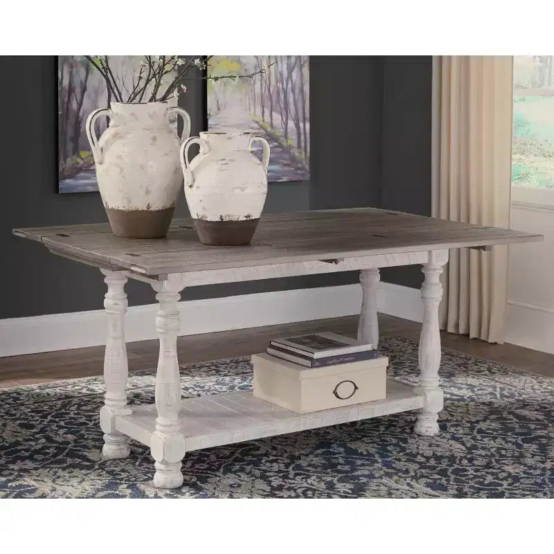 Havalance Flip Flop Sofa Table Gray/White - Signature Design by Ashley: Expandable, Vintage Style, Weathered Finish