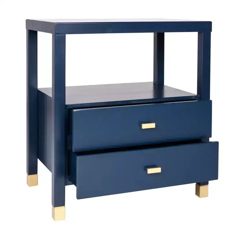 East at Main Hooper Accent Side Table Navy Blue: Wood Construction, Rectangular Shape, Dual Drawers