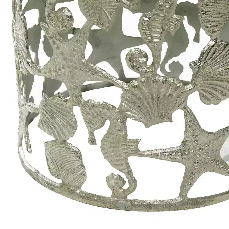 Coastal Aluminum Accent Table Silver - Olivia & May: Seahorse Base, Indoor Use, No Assembly Required
