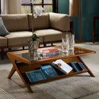 Rocket Coffee Table with Tempered Glass Pecan
