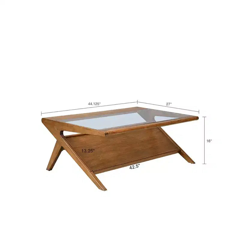Rocket Coffee Table with Tempered Glass Pecan