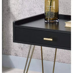 23.5" Allen Mid-Century Accent Table Black - Ore International: Copper Chrome Legs, Storage Drawer