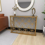 Olivia & May Rectangular Traditional Modern Metal Console Table Gold: Elegant Foyer, Entrance, Narrow Design