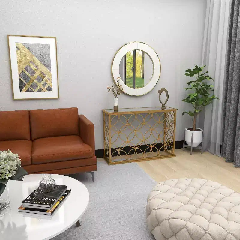 Olivia & May Rectangular Traditional Modern Metal Console Table Gold: Elegant Foyer, Entrance, Narrow Design