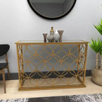 Olivia & May Rectangular Traditional Modern Metal Console Table Gold: Elegant Foyer, Entrance, Narrow Design