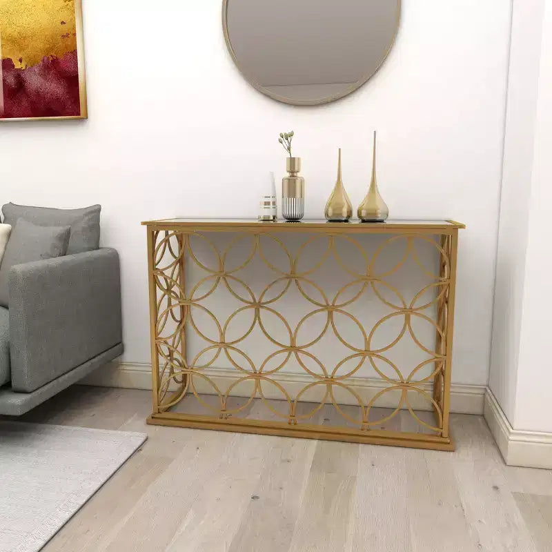 Olivia & May Rectangular Traditional Modern Metal Console Table Gold: Elegant Foyer, Entrance, Narrow Design