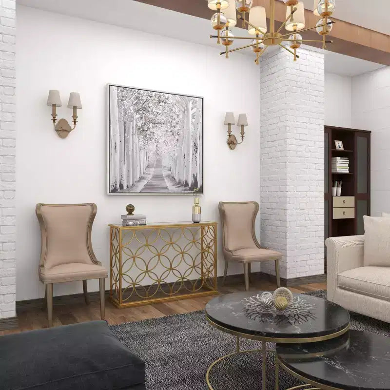 Olivia & May Rectangular Traditional Modern Metal Console Table Gold: Elegant Foyer, Entrance, Narrow Design