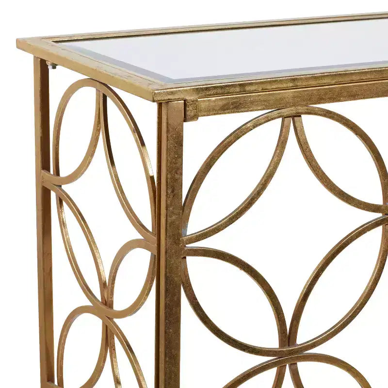 Olivia & May Rectangular Traditional Modern Metal Console Table Gold: Elegant Foyer, Entrance, Narrow Design