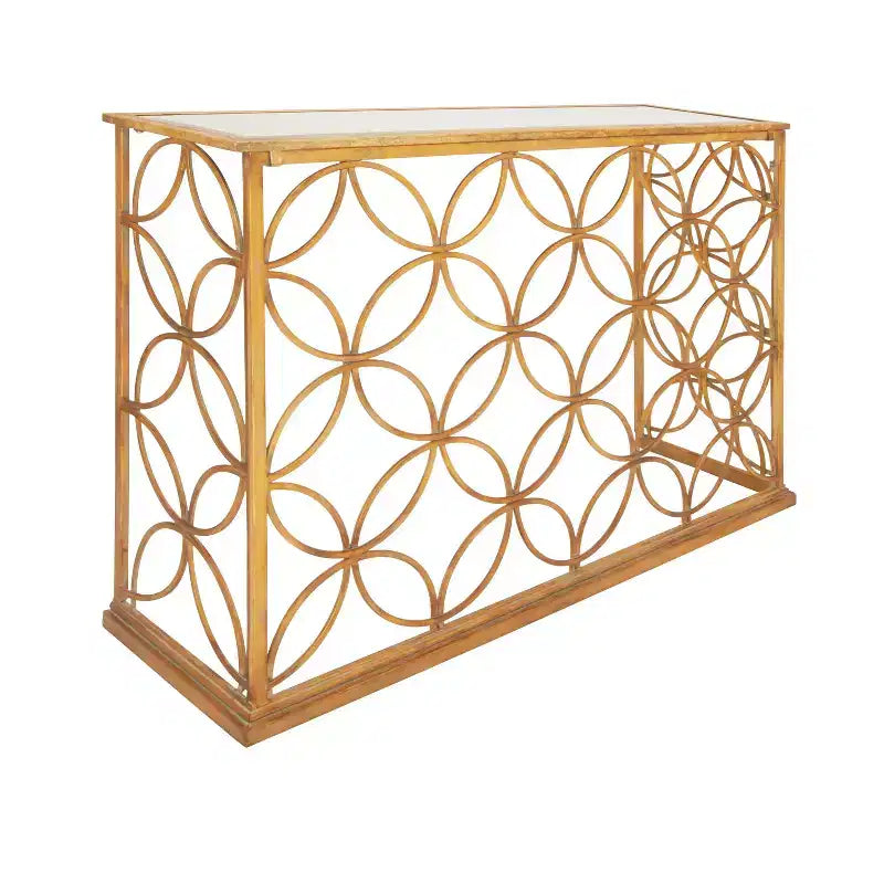 Olivia & May Rectangular Traditional Modern Metal Console Table Gold: Elegant Foyer, Entrance, Narrow Design