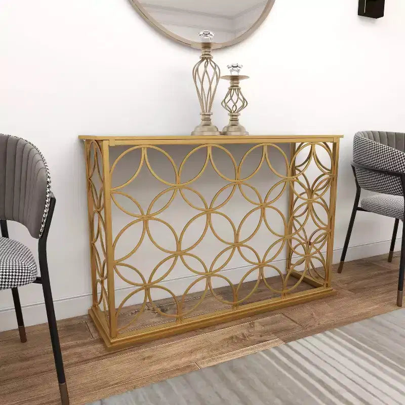 Olivia & May Rectangular Traditional Modern Metal Console Table Gold: Elegant Foyer, Entrance, Narrow Design