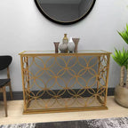 Olivia & May Rectangular Traditional Modern Metal Console Table Gold: Elegant Foyer, Entrance, Narrow Design