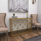 Olivia & May Rectangular Traditional Modern Metal Console Table Gold: Elegant Foyer, Entrance, Narrow Design