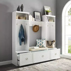 4pc Harper Entryway Set with Bench, Shelf and 2 Hall Trees Set White - Crosley