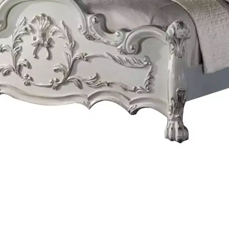 Acme Furniture 97" California King Bed Dresden Bed Synthetic Leather and Bone White Finish : Rococo Style Ample Size, Camelback Design
