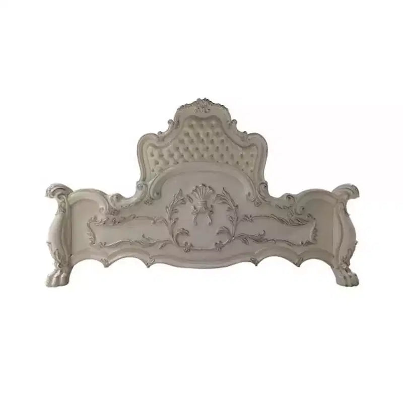 Acme Furniture 97" California King Bed Dresden Bed Synthetic Leather and Bone White Finish : Rococo Style Ample Size, Camelback Design