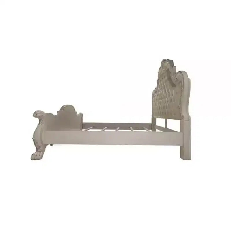 Acme Furniture 97" California King Bed Dresden Bed Synthetic Leather and Bone White Finish : Rococo Style Ample Size, Camelback Design
