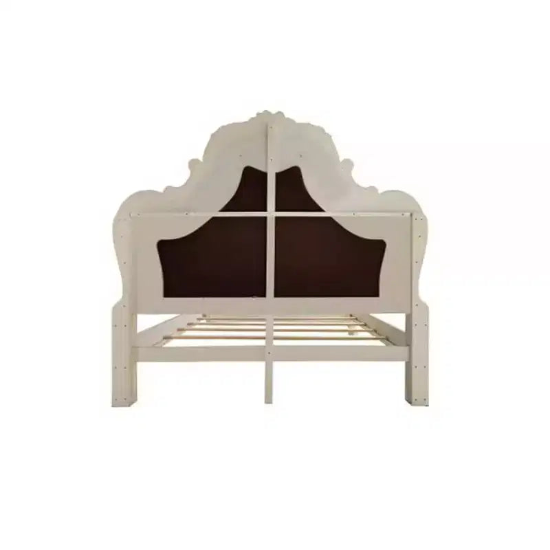 Acme Furniture 97" California King Bed Dresden Bed Synthetic Leather and Bone White Finish : Rococo Style Ample Size, Camelback Design