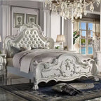 Acme Furniture 97" California King Bed Dresden Bed Synthetic Leather and Bone White Finish : Rococo Style Ample Size, Camelback Design