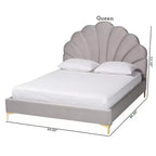 Baxton Studio Queen Size Acosta Velvet Seashell Headboard Platform Bed Light Gray/Gold