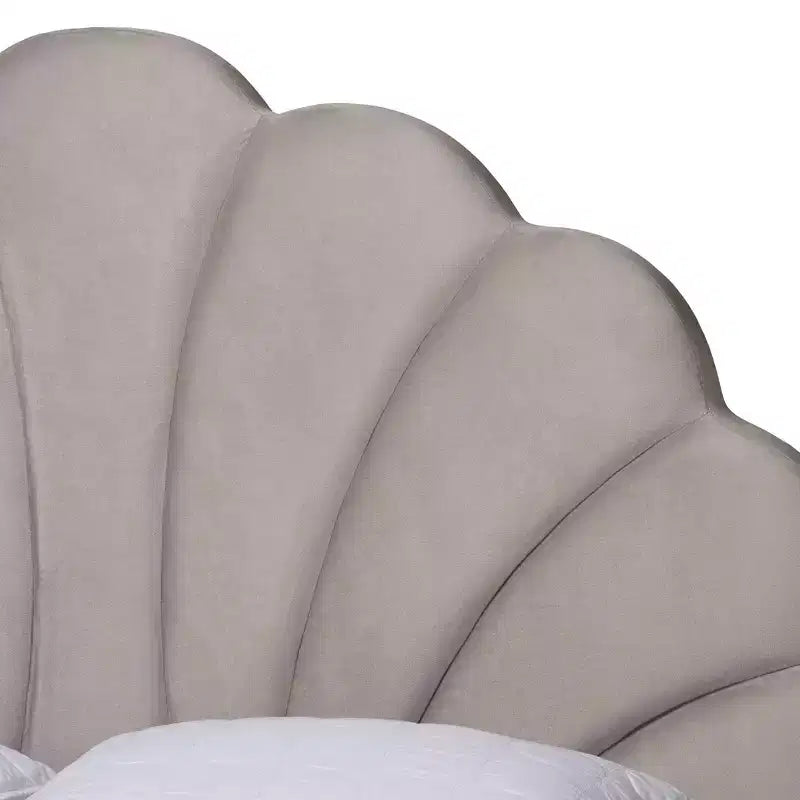 Baxton Studio Queen Size Acosta Velvet Seashell Headboard Platform Bed Light Gray/Gold