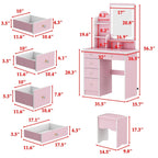 Makeup Vanity Set Table With LED Light &Mirror & Stool