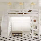 Letto a soppalco singolo/matrimoniale con scala contenitore - Ripiani, armadio e luce LED, design salvaspazio