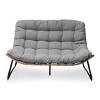 Divanetto due posti Double Papasan con cuscino, in rattan PE per tutte le stagioni e struttura in metallo per interni ed esterni