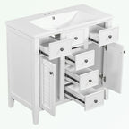 Mobile bagno con lavabo in ceramica, due ante e cinque cassetti
