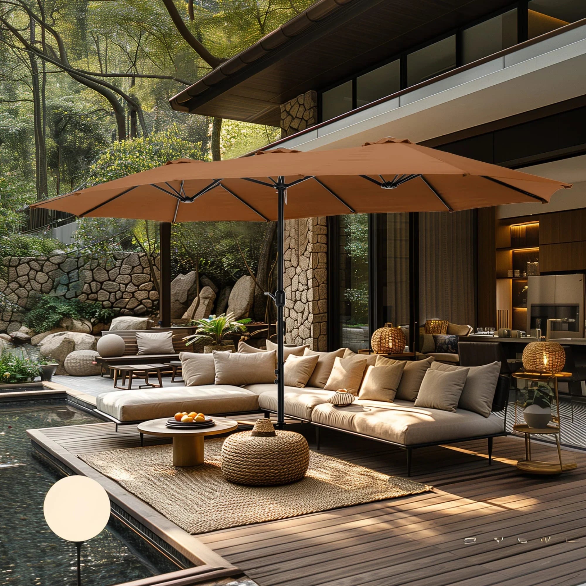 MAISON ARTS 15ft Double-Sided Patio Extra Large Twin Umbrella with Base Included