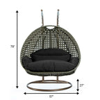 Egg-Shaped Hanging Swing Chair with Metal Stand, Wicker Frame & Cushion ¨C Beige / Charcoal Blue / White / Blue / Antique White / Brown / Canvas, Seats 2