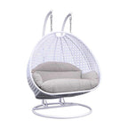 Egg-Shaped Hanging Swing Chair with Metal Stand, Wicker Frame & Cushion ¨C Beige / Charcoal Blue / White / Blue / Antique White / Brown / Canvas, Seats 2