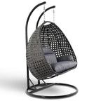 Egg-Shaped Hanging Swing Chair with Metal Stand, Wicker Frame & Cushion ¨C Beige / Charcoal Blue / White / Blue / Antique White / Brown / Canvas, Seats 2